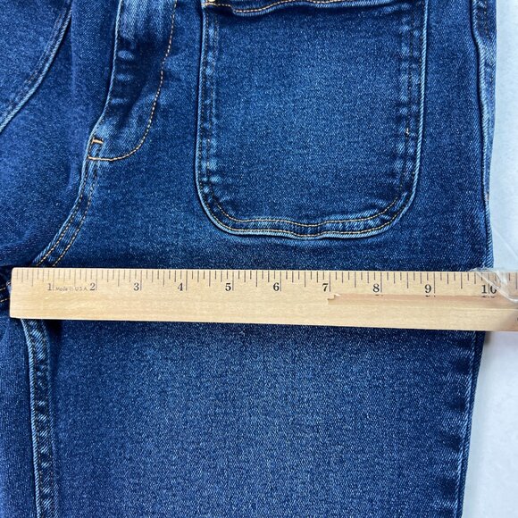 Zara Jeans Women 32 x 25* High Rise Boot Cut Crop Dark Blue Raw Hem Denim Tag 12 - Picture 14 of 16